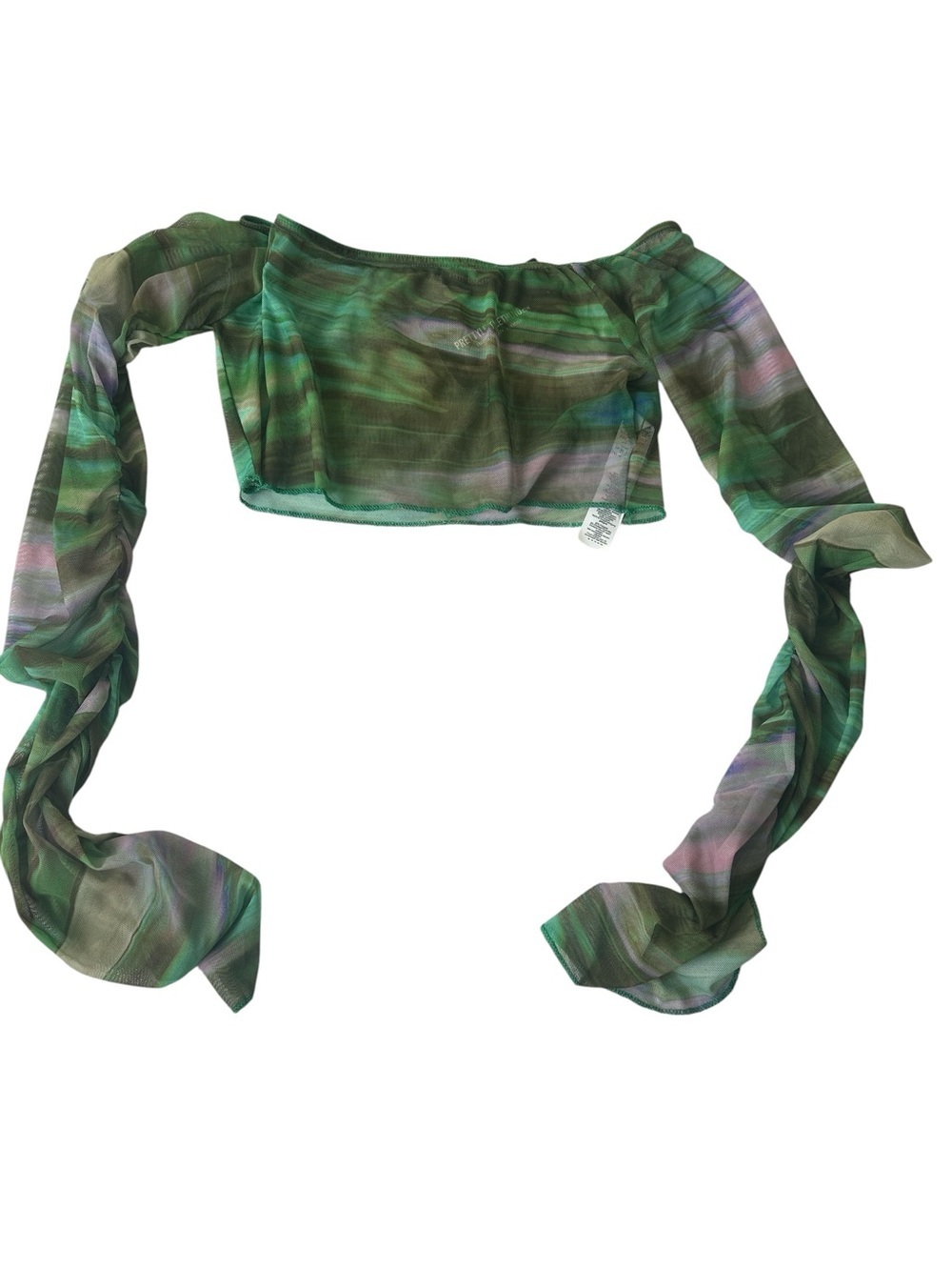 PrettyLittleThing Green Sheer Striped Off-Shoulder Crop Top
